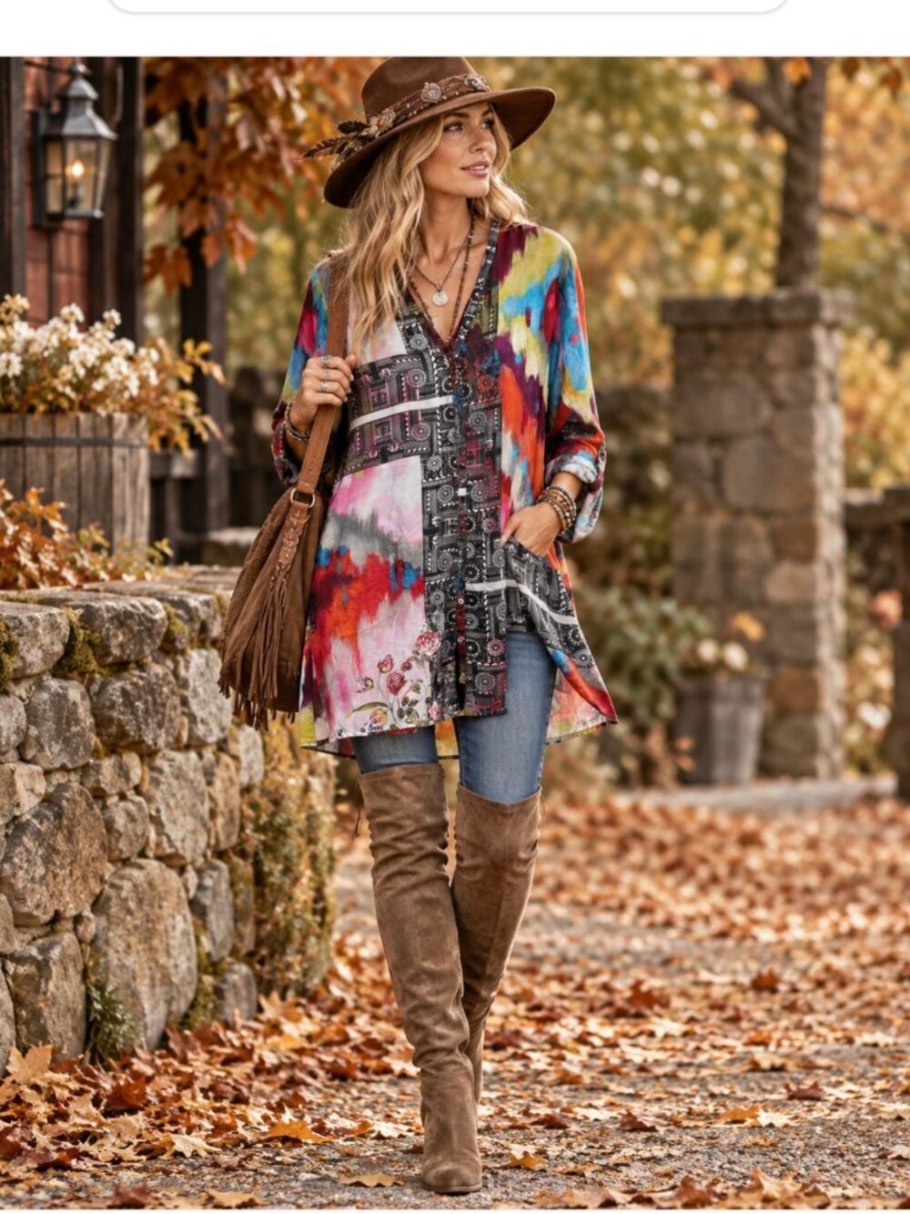 JOHNNY WAS 100% Silk Boho Chic Tunic V-Neck Button Top size small